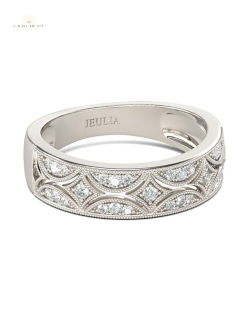 Women's Milgrain Eternity Band Ring - 18k White Gold Plated Sterling Silver
